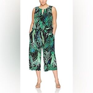 London Times Green and Black Tropical Jumpsuit